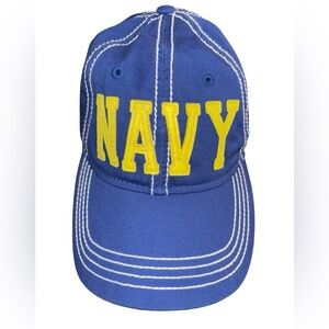 Blue “NAVY” Embroidered Hat Military Style Adjustable Cap Yellow Stitching